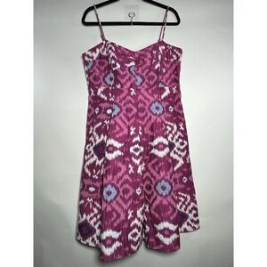 Lafayette 148 Pink White Ikat‎ Print Dress Sz 12 Luxury Classic Cocktail
